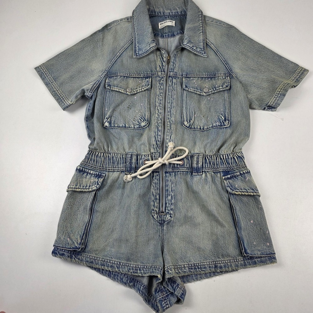 We The Free Light Blue Denim Short-Sleeve Romper